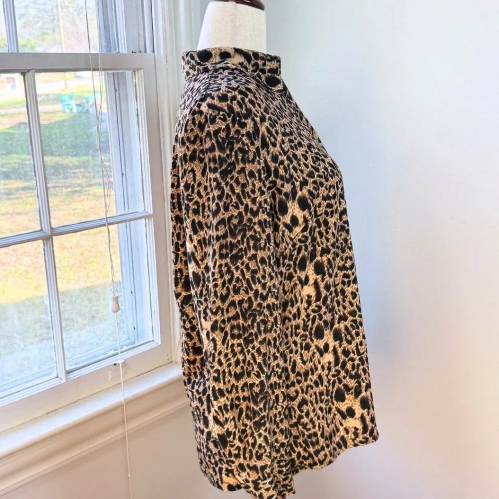 Leopard Print Collared Long Sleeve Button Up Shirt Plus Size 16W Mobwife Office - Picture 11 of 12